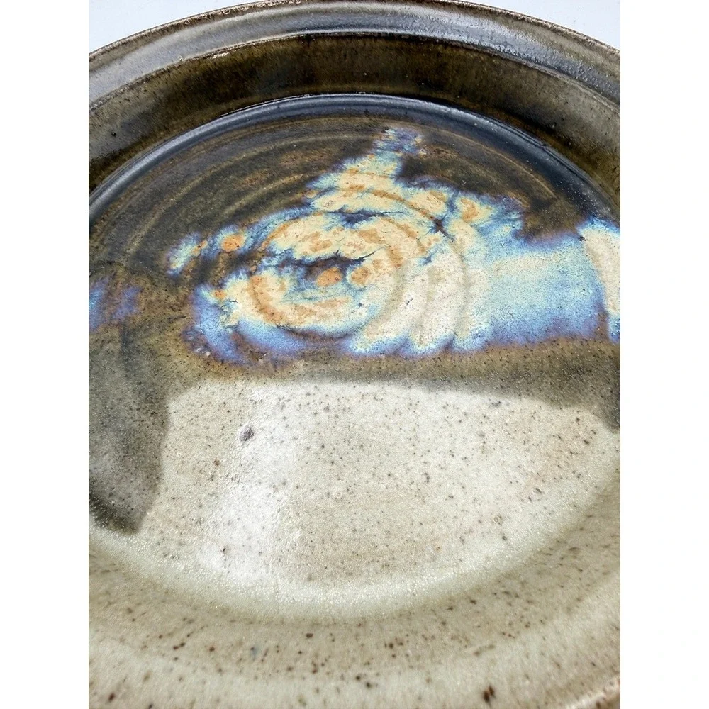 Studio Pottery Stoneware Glazed Shallow Bowl 9.5 Inch Signed Decorative‎